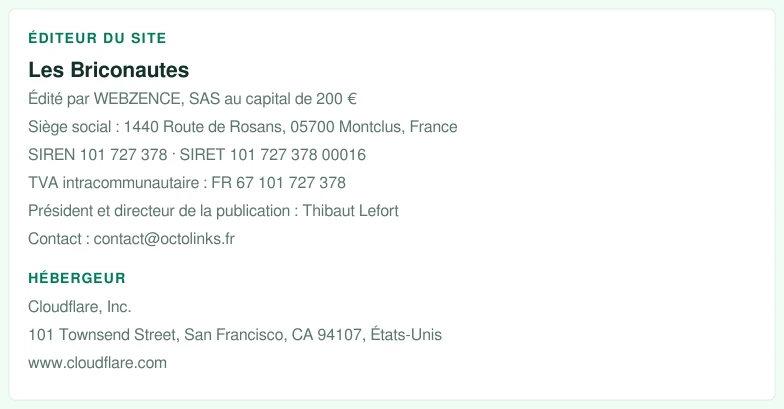 Coordonnées légales de l&rsquo;éditeur et de l&rsquo;hébergeur du site